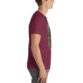Maroon Qazvin unisex t-shirt, with Alamut Castle on its rocky Alborz cliff design