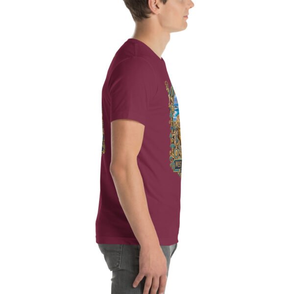 Maroon West Azerbaijan unisex t-shirt, with Lake Urmia and the ancient Hasanlu mound design