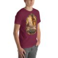 Maroon Zanjan unisex t-shirt, front view with Chehrabad salt mine and salt crystals design