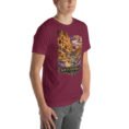 Maroon South Khorasan unisex t-shirt, front view with historic citadel of Birjand design
