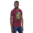 Maroon Ilam unisex t-shirt, front view with Razianeh Gorge in the Zagros Mountains design