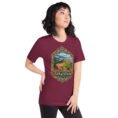 Maroon Golestan unisex t-shirt, front view with Sasanian Great Wall of Gorgan design