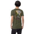 Military Green Semnan unisex t-shirt, back view with Abr Forest and the eastern Alborz design