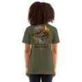 Military Green Lorestan unisex t-shirt, back view with Falak-ol-Aflak Castle in Khorramabad design