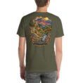 Military Green North Khorasan unisex t-shirt, back view with Aladagh mountains and the forests of Golestan National Park design