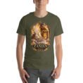 Military Green Zanjan unisex t-shirt, front view with Chehrabad salt mine and salt crystals design