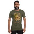 Military Green Kermanshah unisex t-shirt, front view with Taq-e Bostan Sasanian rock reliefs design