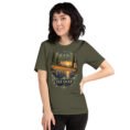 Military Green Isfahan unisex t-shirt, front view with Naqsh-e Jahan Square and Ali Qapu Palace design
