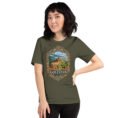 Military Green Golestan unisex t-shirt, front view with Sasanian Great Wall of Gorgan design