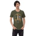 Military Green Fars unisex t-shirt, front view with Persepolis and Achaemenid columns design