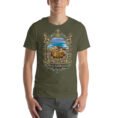 Military Green West Azerbaijan unisex t-shirt, front view with Lake Urmia and the ancient Hasanlu mound design
