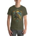 Military Green East Azerbaijan unisex t-shirt, front view with Babak Castle and the Arasbaran valleys design