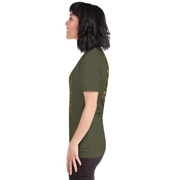 Military Green Mazandaran unisex t-shirt, with terraced springs of Badab-e Surt in the Hyrcanian forest design