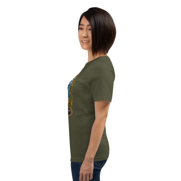 unisex-staple-t-shirt-military-green-left-6acbd0493319d.jpg Military Green Kohgiluyeh and Boyer-Ahmad unisex t-shirt, with Tang-e Balqis gorge and Mount Dena design