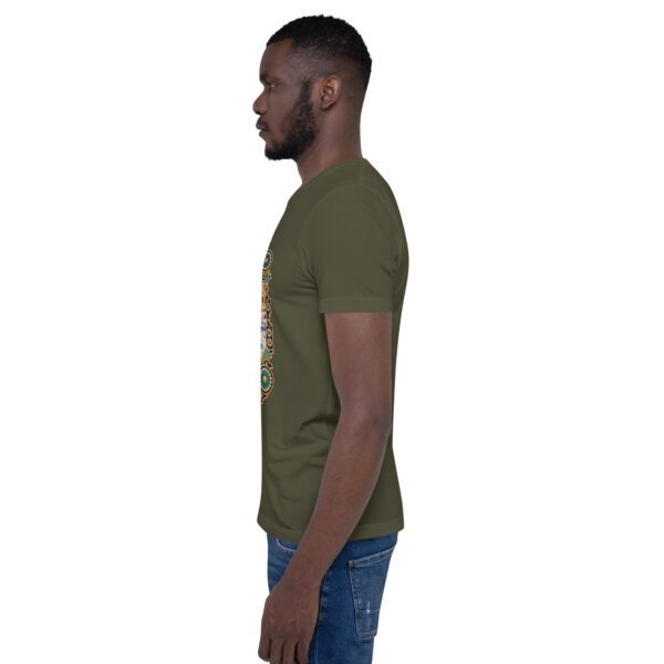 Military Green Qom unisex t-shirt, with Deir-e Gachin caravanserai in the desert design