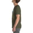 Military Green Qazvin unisex t-shirt, with Alamut Castle on its rocky Alborz cliff design