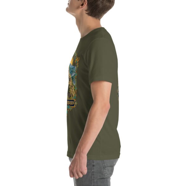 Military Green East Azerbaijan unisex t-shirt, with Babak Castle and the Arasbaran valleys design