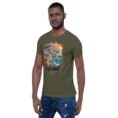 Military Green Sistan and Baluchestan unisex t-shirt, front view with Shahr-e Sukhteh, the Burnt City design