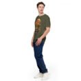 Military Green Kerman unisex t-shirt, front view with Arg-e Bam citadel and desert palm groves design