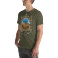Military Green West Azerbaijan unisex t-shirt, front view with Lake Urmia and the ancient Hasanlu mound design