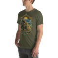 Military Green East Azerbaijan unisex t-shirt, front view with Babak Castle and the Arasbaran valleys design