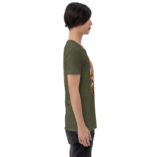 Military Green Semnan unisex t-shirt, with Qasr-e Bahram caravanserai in the Dasht-e Kavir design