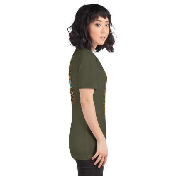 Military Green Mazandaran unisex t-shirt, with terraced springs of Badab-e Surt in the Hyrcanian forest design