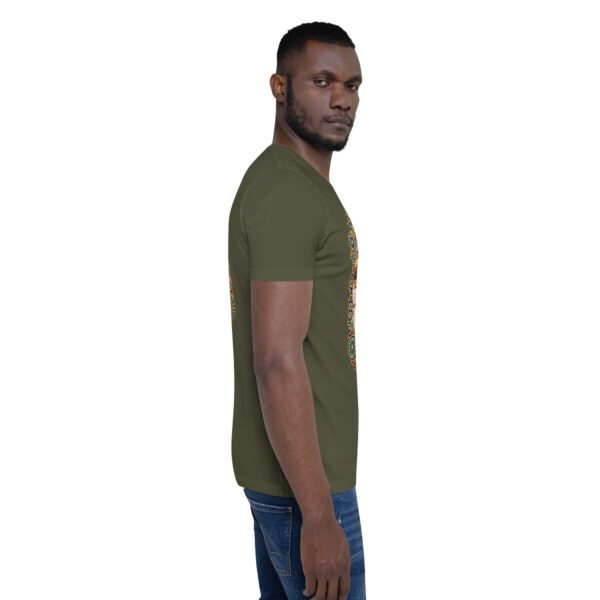 Military Green Qom unisex t-shirt, with Deir-e Gachin caravanserai in the desert design