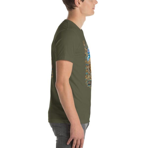 Military Green West Azerbaijan unisex t-shirt, with Lake Urmia and the ancient Hasanlu mound design