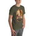 Military Green Zanjan unisex t-shirt, front view with Chehrabad salt mine and salt crystals design