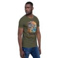 Military Green Sistan and Baluchestan unisex t-shirt, front view with Shahr-e Sukhteh, the Burnt City design
