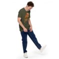 Military Green Kerman unisex t-shirt, front view with Arg-e Bam citadel and desert palm groves design