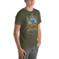 Military Green West Azerbaijan unisex t-shirt, front view with Lake Urmia and the ancient Hasanlu mound design