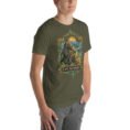Military Green East Azerbaijan unisex t-shirt, front view with Babak Castle and the Arasbaran valleys design