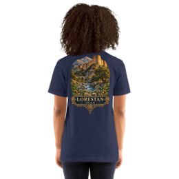 Navy Lorestan unisex t-shirt, back view with Falak-ol-Aflak Castle in Khorramabad design