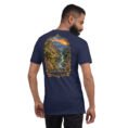 Navy Kurdistan unisex t-shirt, back view with Hawraman stepped village and the Sirwan River design