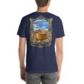 Navy West Azerbaijan unisex t-shirt, back view with Hasanlu, Lake Urmia and Iron Age motifs design
