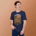 Navy Hamedan unisex t-shirt, front view with Ganjnameh inscriptions and Mount Alvand design