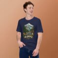 Navy Alborz unisex t-shirt, front view with Chalus Road winding through the Alborz Mountains design