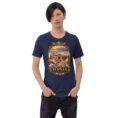 Navy Semnan unisex t-shirt, front view with Qasr-e Bahram caravanserai in the Dasht-e Kavir design