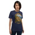 Navy Kohgiluyeh and Boyer-Ahmad unisex t-shirt, front view with Tang-e Balqis gorge and Mount Dena design