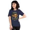 Navy Isfahan unisex t-shirt, front view with Naqsh-e Jahan Square and Ali Qapu Palace design