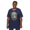 Navy Chaharmahal and Bakhtiari unisex t-shirt, front view with Zard-Kuh and the Koohrang waterfall design