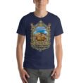 Navy West Azerbaijan unisex t-shirt, front view with Lake Urmia and the ancient Hasanlu mound design
