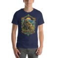 Navy East Azerbaijan unisex t-shirt, front view with Babak Castle and the Arasbaran valleys design