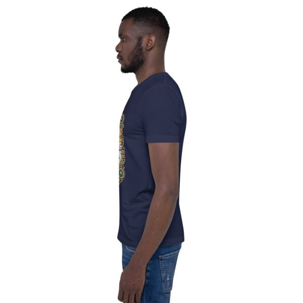 Navy Qom unisex t-shirt, with Deir-e Gachin caravanserai in the desert design