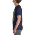 Navy Qazvin unisex t-shirt, with Alamut Castle on its rocky Alborz cliff design