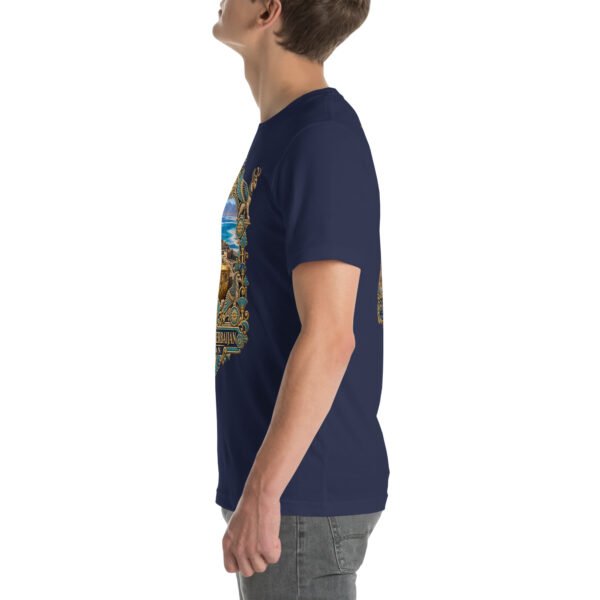 Navy West Azerbaijan unisex t-shirt, with Lake Urmia and the ancient Hasanlu mound design