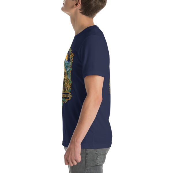 Navy East Azerbaijan unisex t-shirt, with Babak Castle and the Arasbaran valleys design