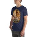 Navy Zanjan unisex t-shirt, front view with Chehrabad salt mine and salt crystals design